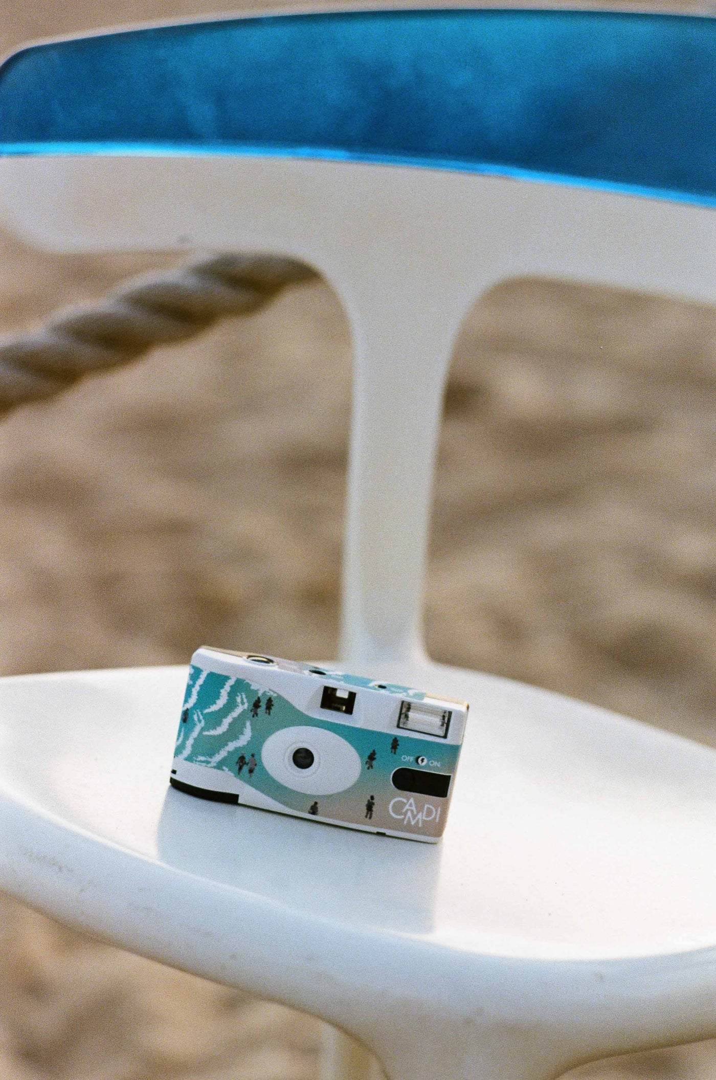 A beach scene shot on film with warm coastal tones