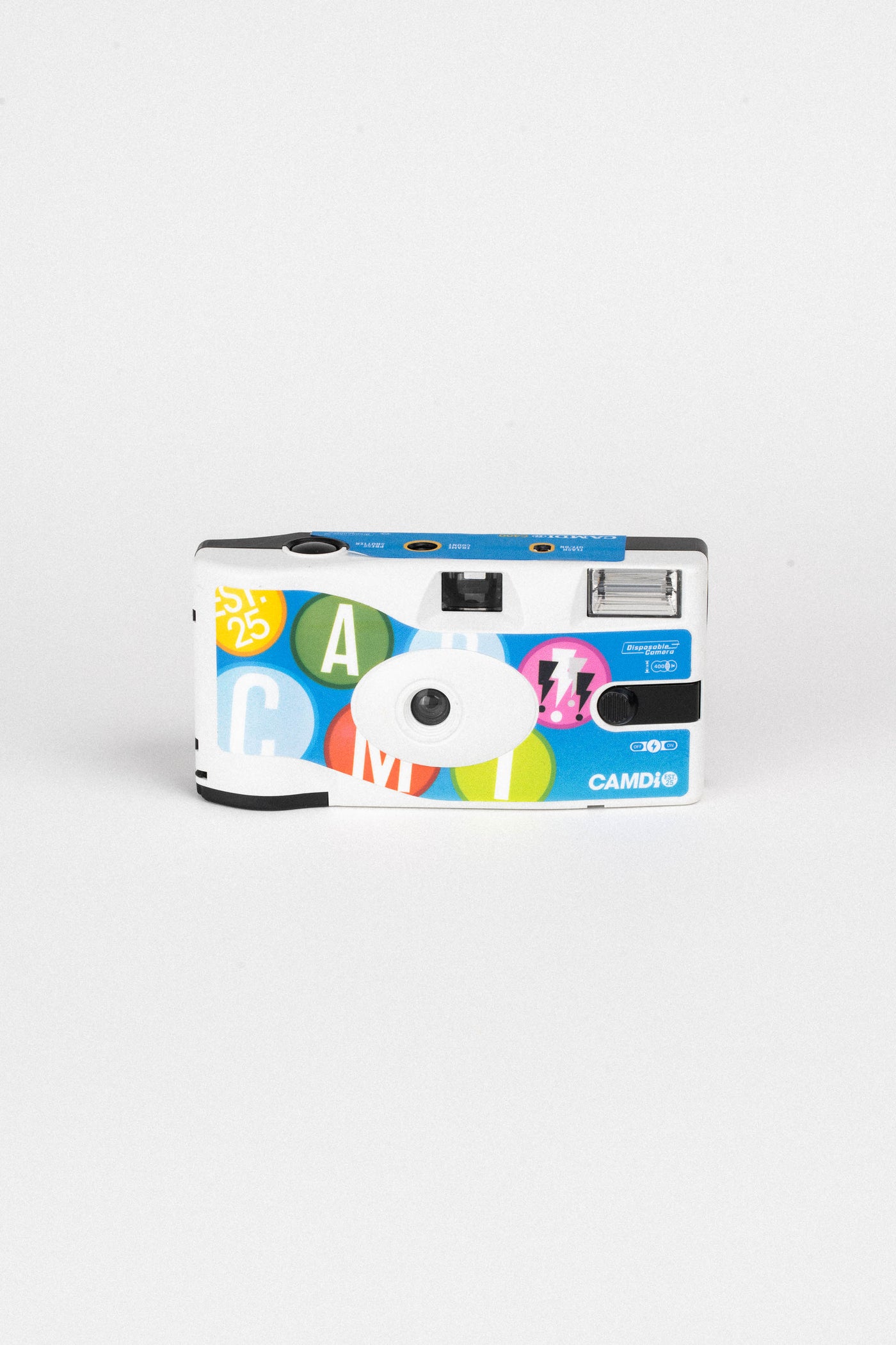 A CAMDI C400 film camera product shot showing the label detail